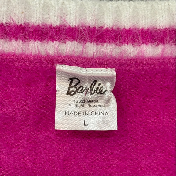 Barbie Halloween Costume Pink Cardigan Sweater Adult Heart Women’s Size Large - Picture 9 of 16